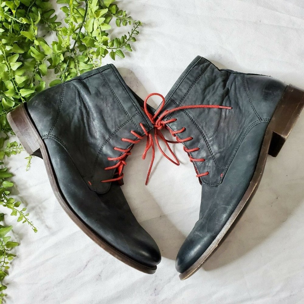 Steve Madden Men's Distressed Black Leather Red Lace-Up Ankle Boots EU 43 US 10